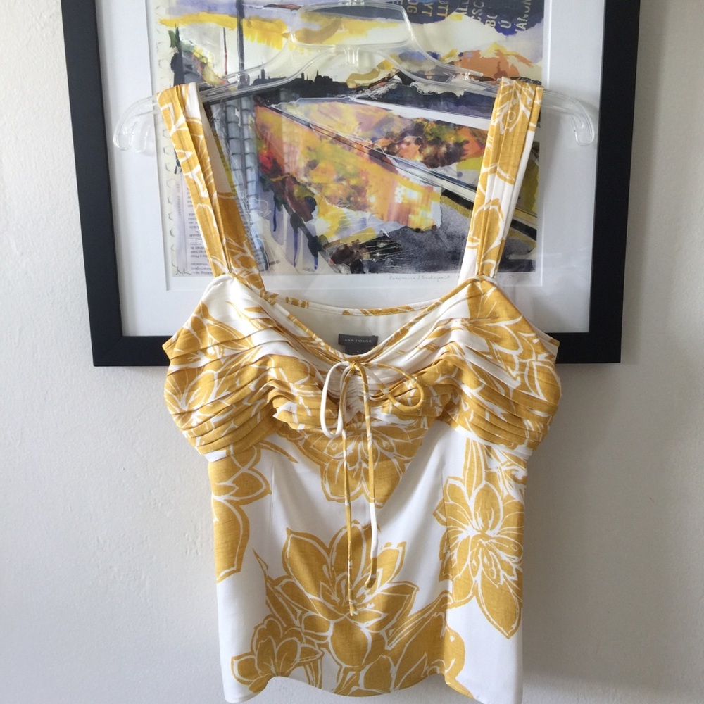 Ann Taylor Silk Tank Top In Mustard & White